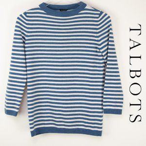 Talbots Sweater Lambswool Blend Horizontal Stripe Blue White Size XS New